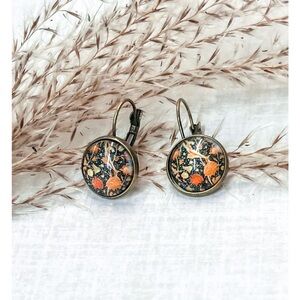 Gorgeous boho circle art deco drop bronze earrings floral gift NEW